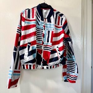 Tommy Hilfiger Women's Red, Blue, and White Patterned Bomber Jacket Size M